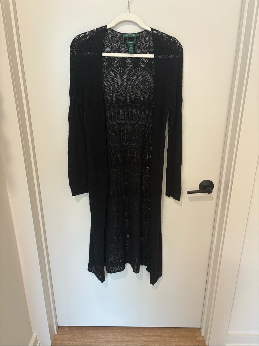 Polo Ralph Lauren Black Cotton Kimono Cardigan Duster Crochet Boho Whimsigoth